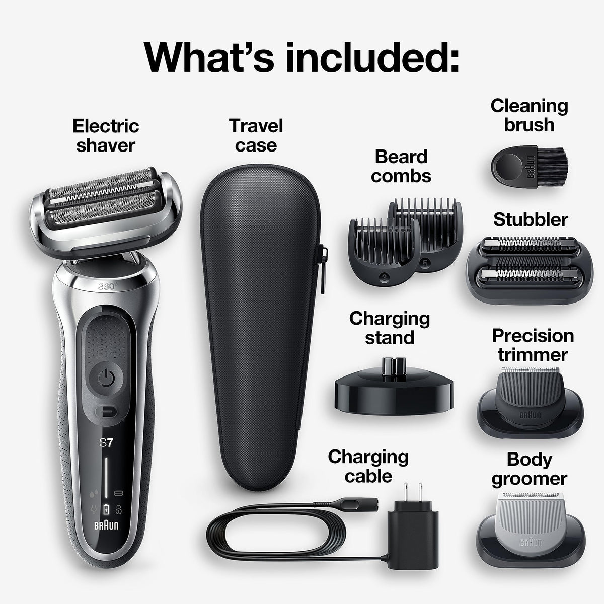 Braun Series 7 electric razor with trimmer attachments