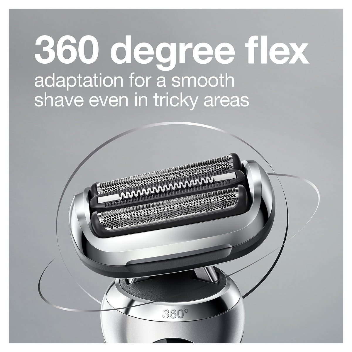 Braun Series 7 electric razor with water droplets, demonstrating waterproof feature