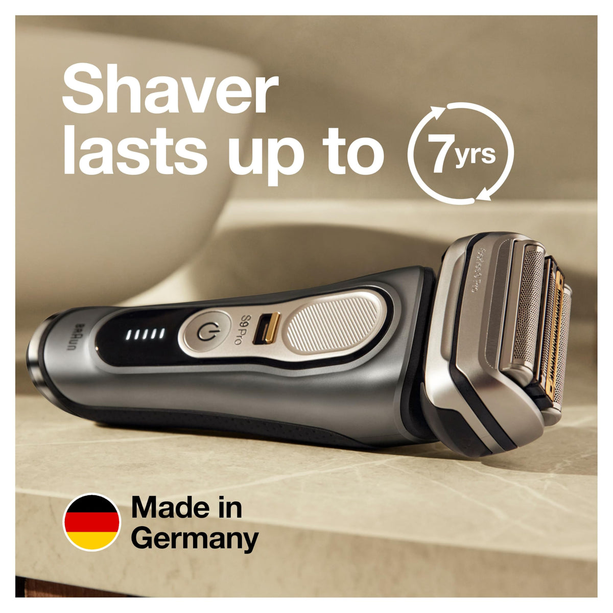 Braun Series 9 Pro 9465cc electric razor showing battery life indicator