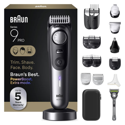 Braun Series 9 PRO beard trimmer front view with Gillette razor