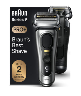 Braun Series 9 PRO+ Electric Razor front view with charging stand