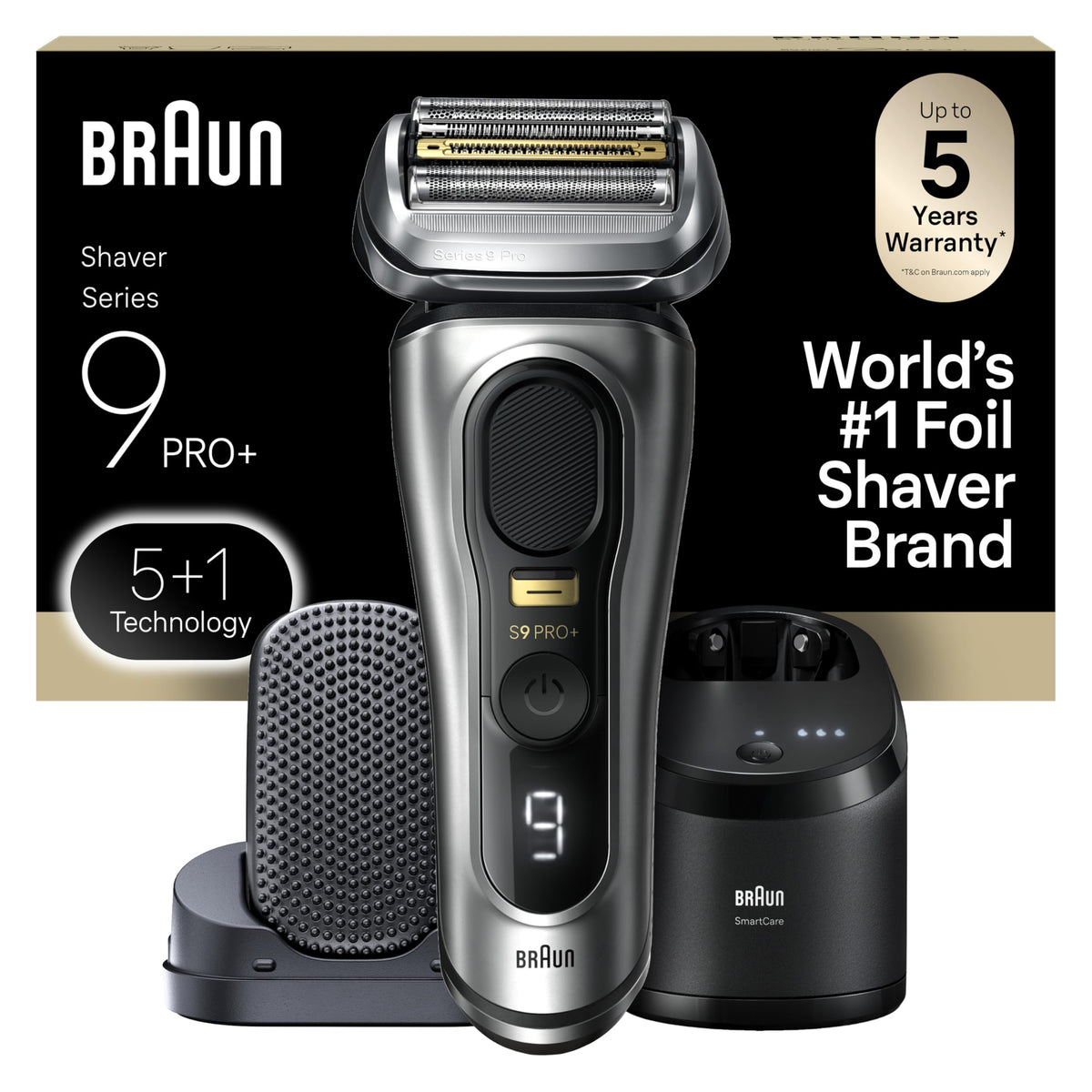 Braun Series 9 PRO Electric Shaver front view with silver finish