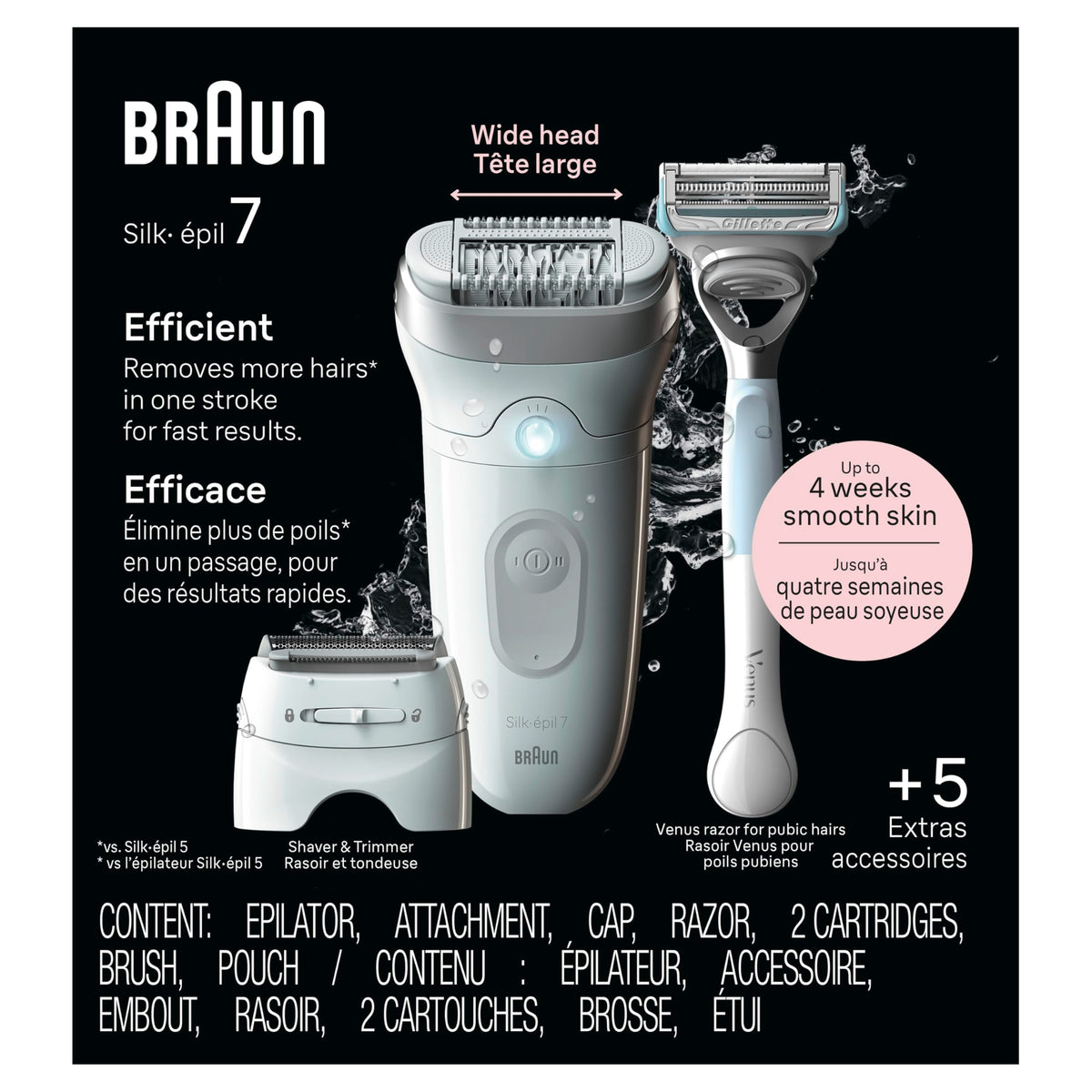 Braun Silk-épil 7 Epilator SE7-141 front view with accessories