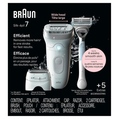 Braun Silk-épil 7 Epilator SE7-141 front view with accessories