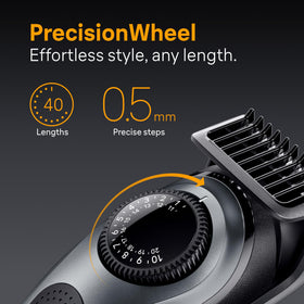 Braun trimmer with precision wheel showing length settings