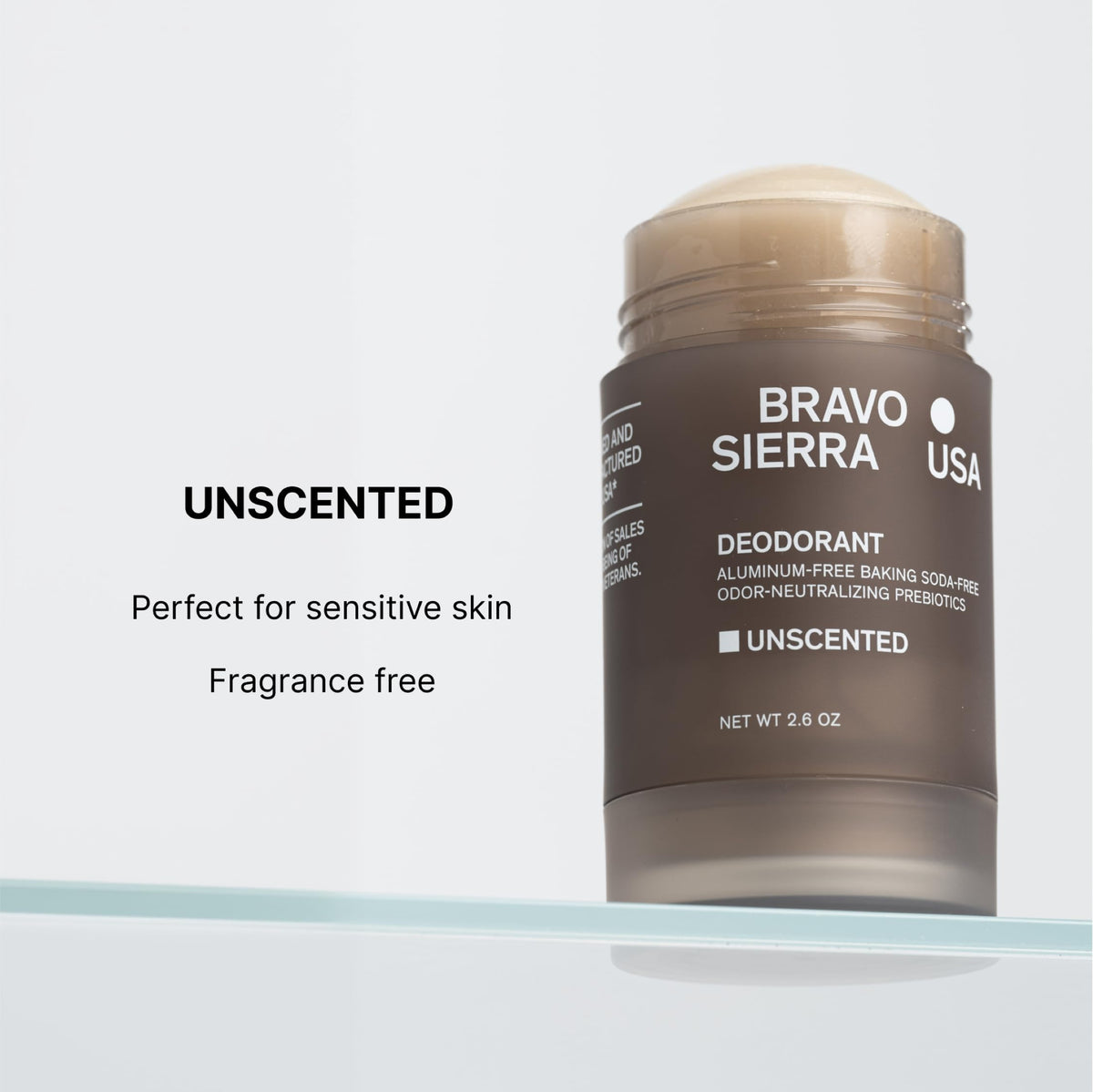 Bravo Sierra Men's Deodorant back view with ingredient list