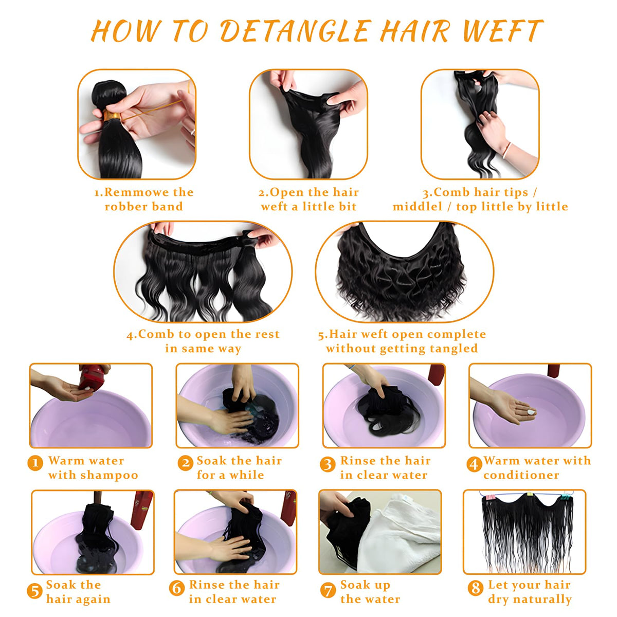 Brbeawor 14A Body Wave Bundles showing length comparison