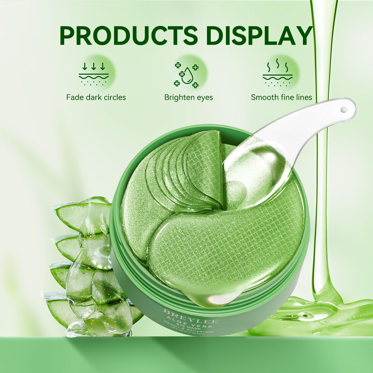 BREYLEE Aloe Vera Eye Masks in a beauty setting