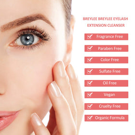 BREYLEE Eyelash Extension Cleanser Foam on a bathroom counter
