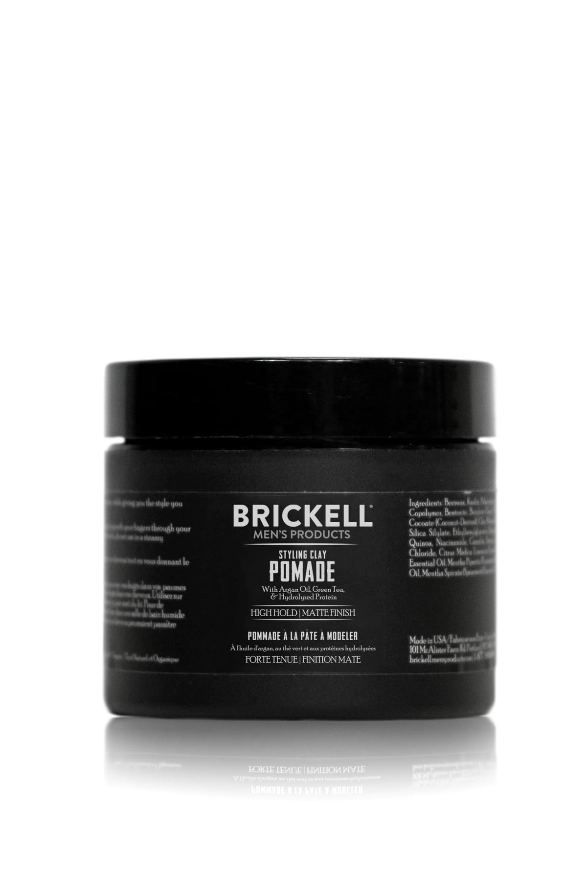Brickell Men's Hair Styling Clay Pomade front view, 90g