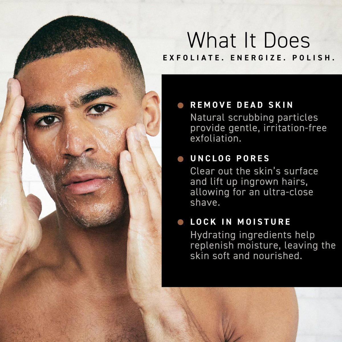 Brickell Men's Renewing Face Scrub 150g side view showing packaging