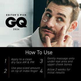 Brickell Men's Restoring Under Eye Cream 0.5oz on a bathroom counter