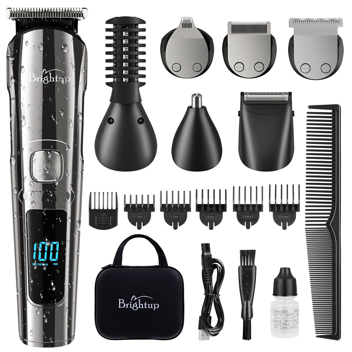 Brightup Beard Trimmer Kit with travel case and accessories