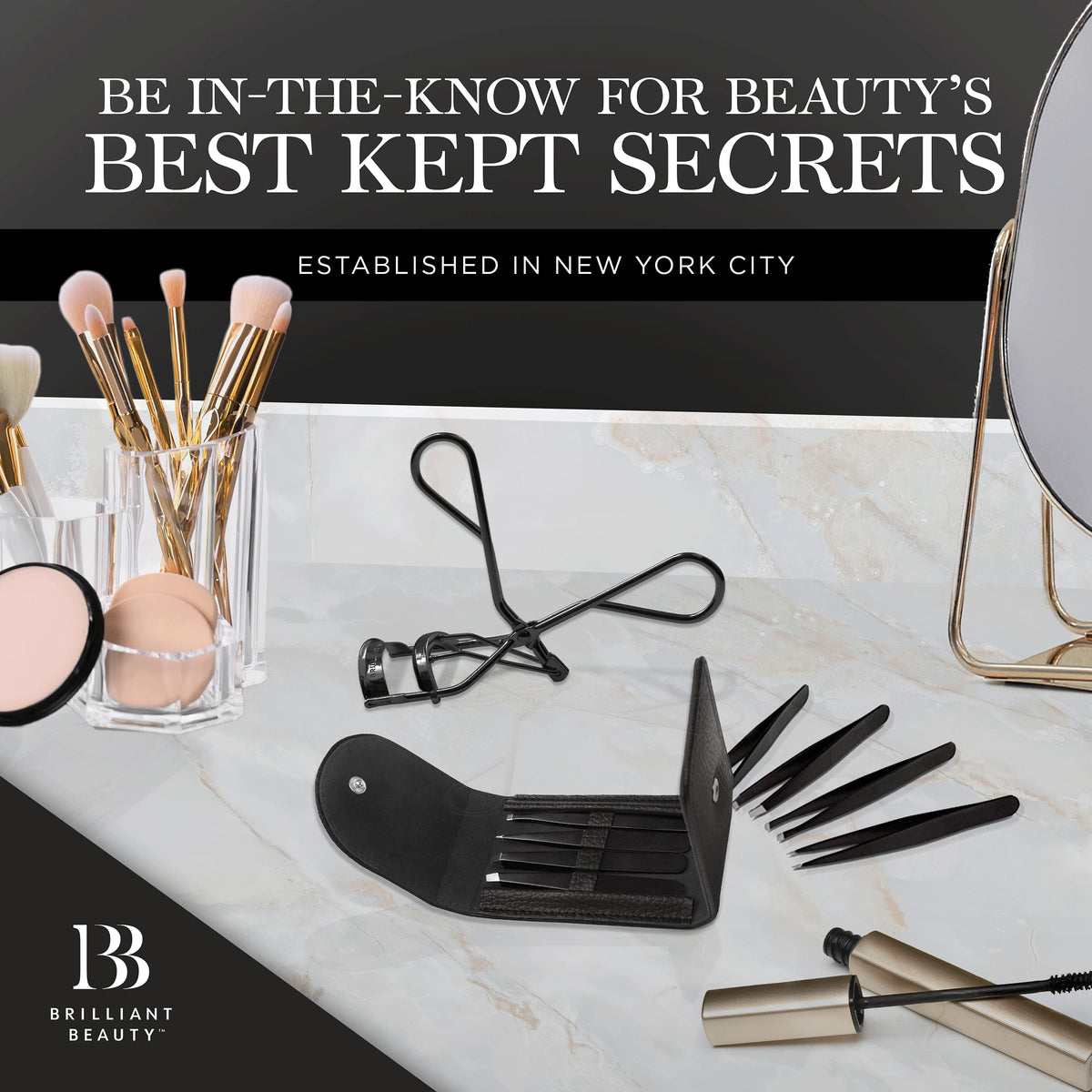 Brilliant Beauty Eyelash Curler with accessories laid out