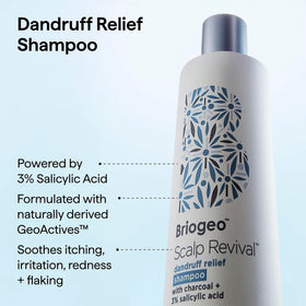 Briogeo Scalp Revival Dandruff Relief Shampoo in bathroom setting