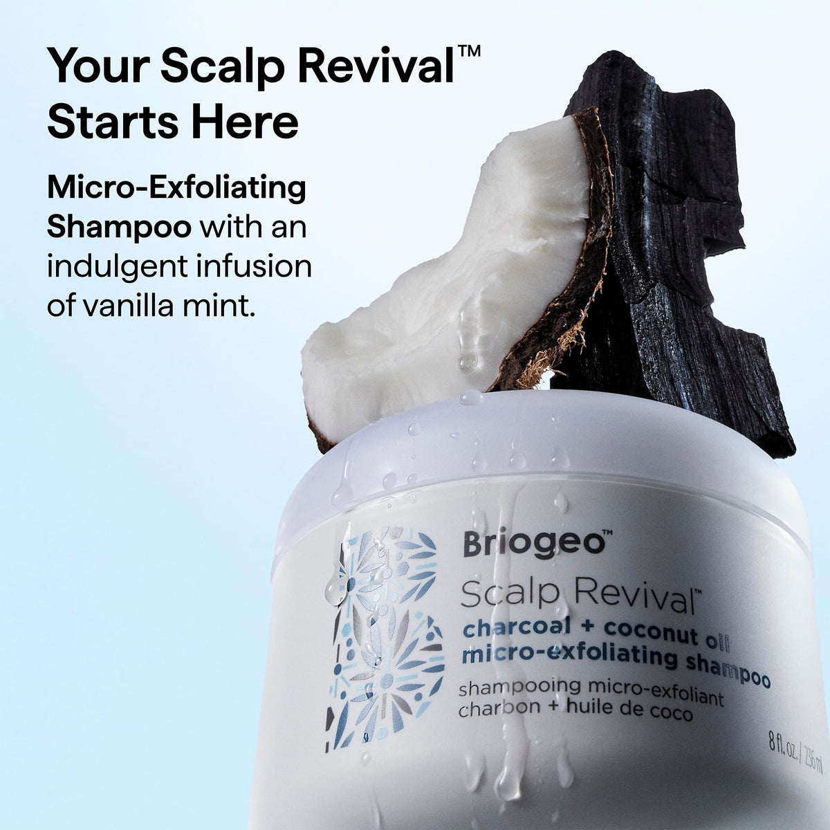 Briogeo Scalp Revival Shampoo bottle with ingredients listed