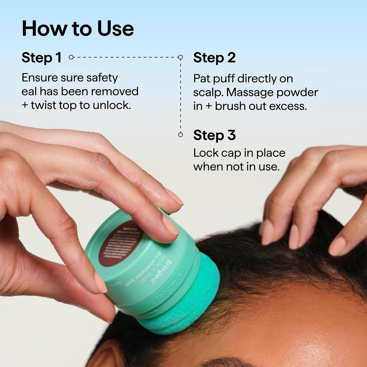 Briogeo Tinted Dry Shampoo Puff 0.5 oz on a bathroom shelf