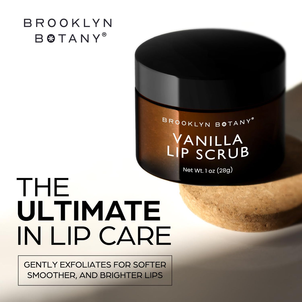Brooklyn Botany Lip Scrub Exfoliator 1 oz Vanilla flavour on a wooden surface