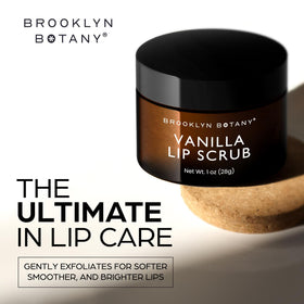Brooklyn Botany Lip Scrub Exfoliator 1 oz Vanilla flavour on a wooden surface
