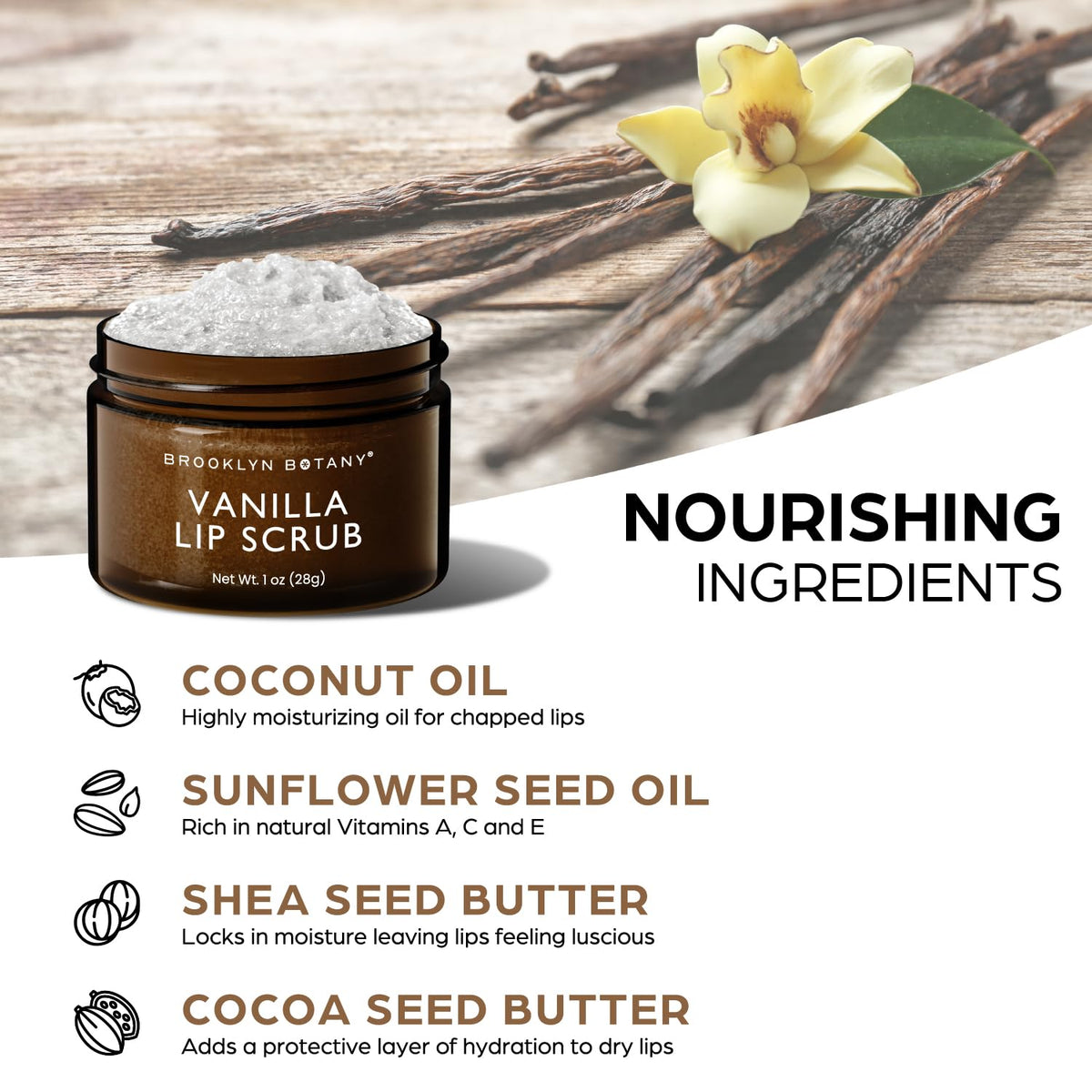 Brooklyn Botany Lip Scrub Exfoliator 1 oz Vanilla flavour with natural ingredients
