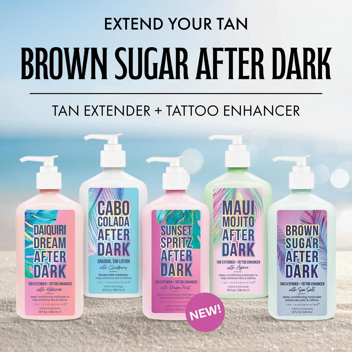 Brown Sugar 200X Bronzer Tanning Lotion with tropical background
