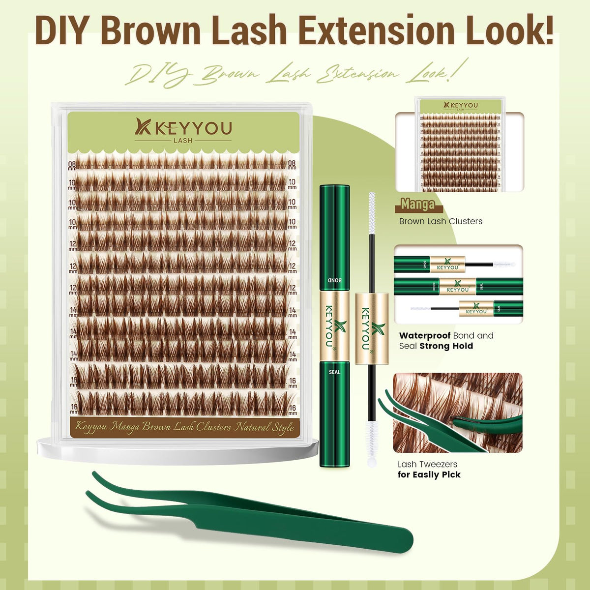 Brown wispy cluster lashes in the KEYYOU kit