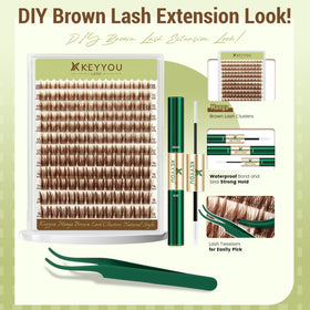 Brown wispy cluster lashes in the KEYYOU kit