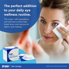 Bruder Eyelid Cleansing Wipes, opened pack showing wipes
