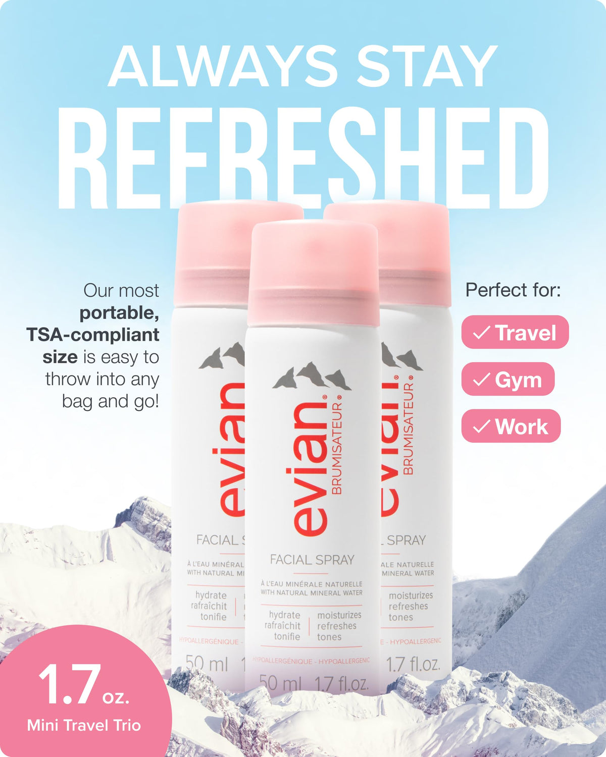 BRUMISATEUR Evian Facial Spray Travel Trio 1.7 oz back view