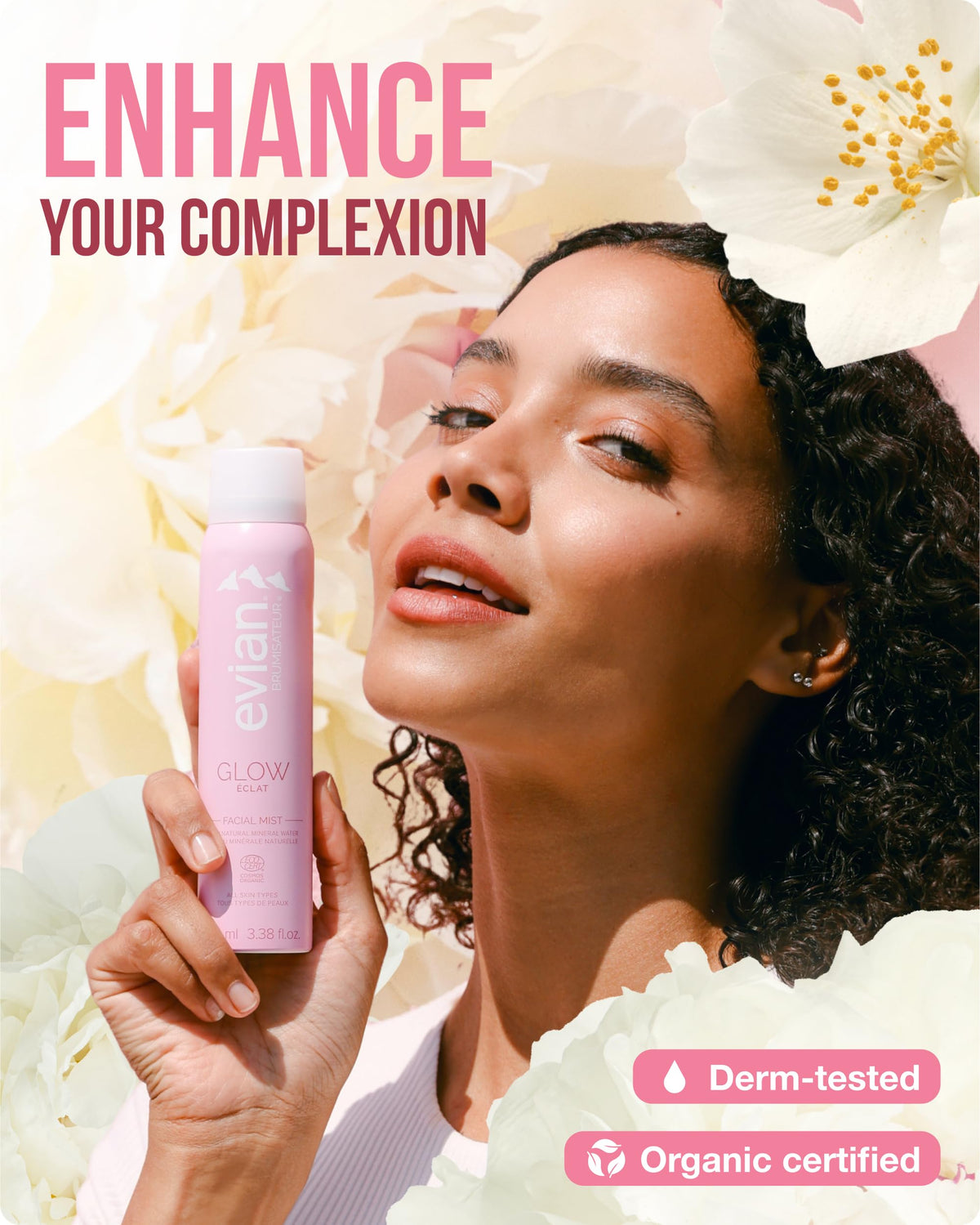 BRUMISATEUR Evian Glow Facial Mist being sprayed on skin