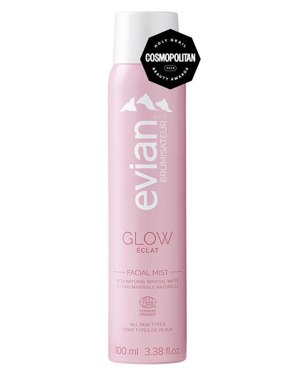 BRUMISATEUR Evian Glow Facial Mist front view in aluminium canister