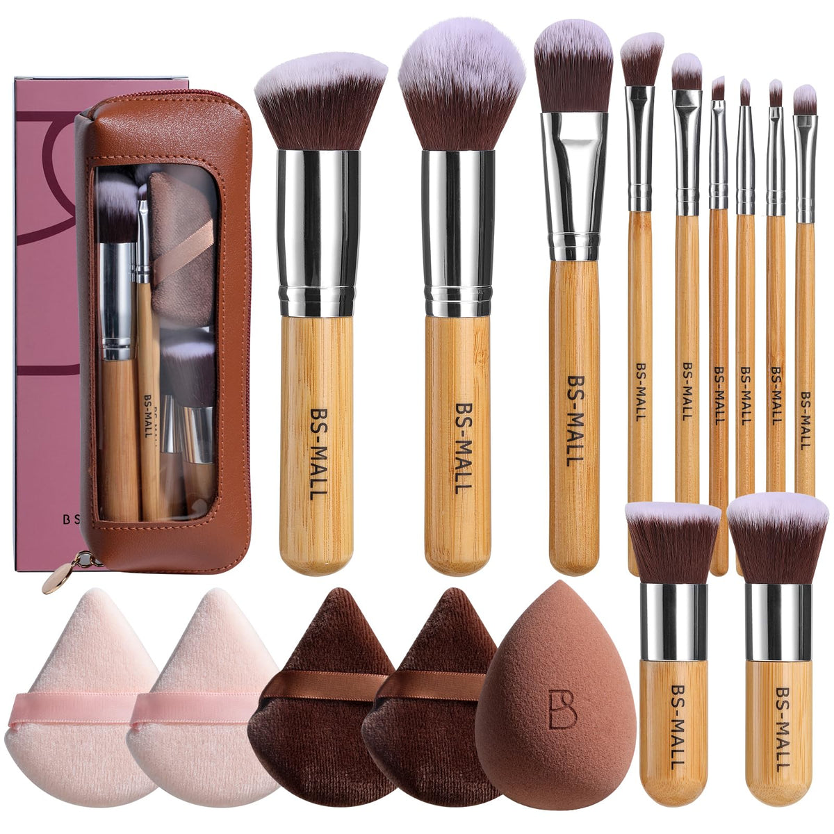 BS-MALL 11-piece Bamboo Makeup Brush Set with organiser bag