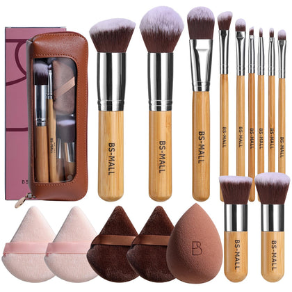 BS-MALL 11-piece Bamboo Makeup Brush Set with organiser bag