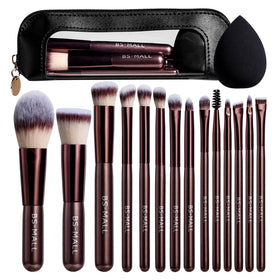 BS-MALL 14 Pcs Makeup Brushes Set with travel case, coffee colour front view