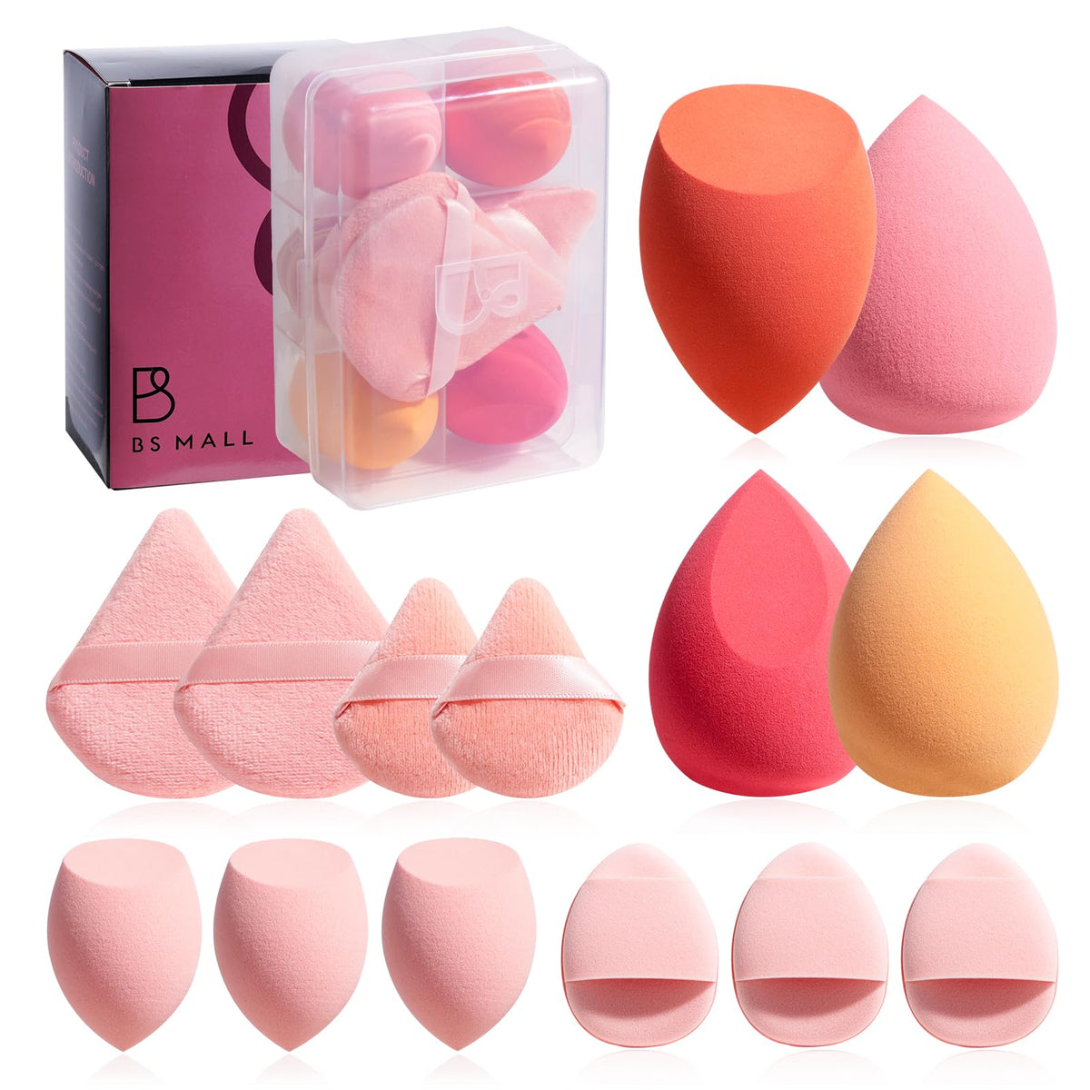 BS-MALL 14-Piece Makeup Sponge Set in gradient pink container