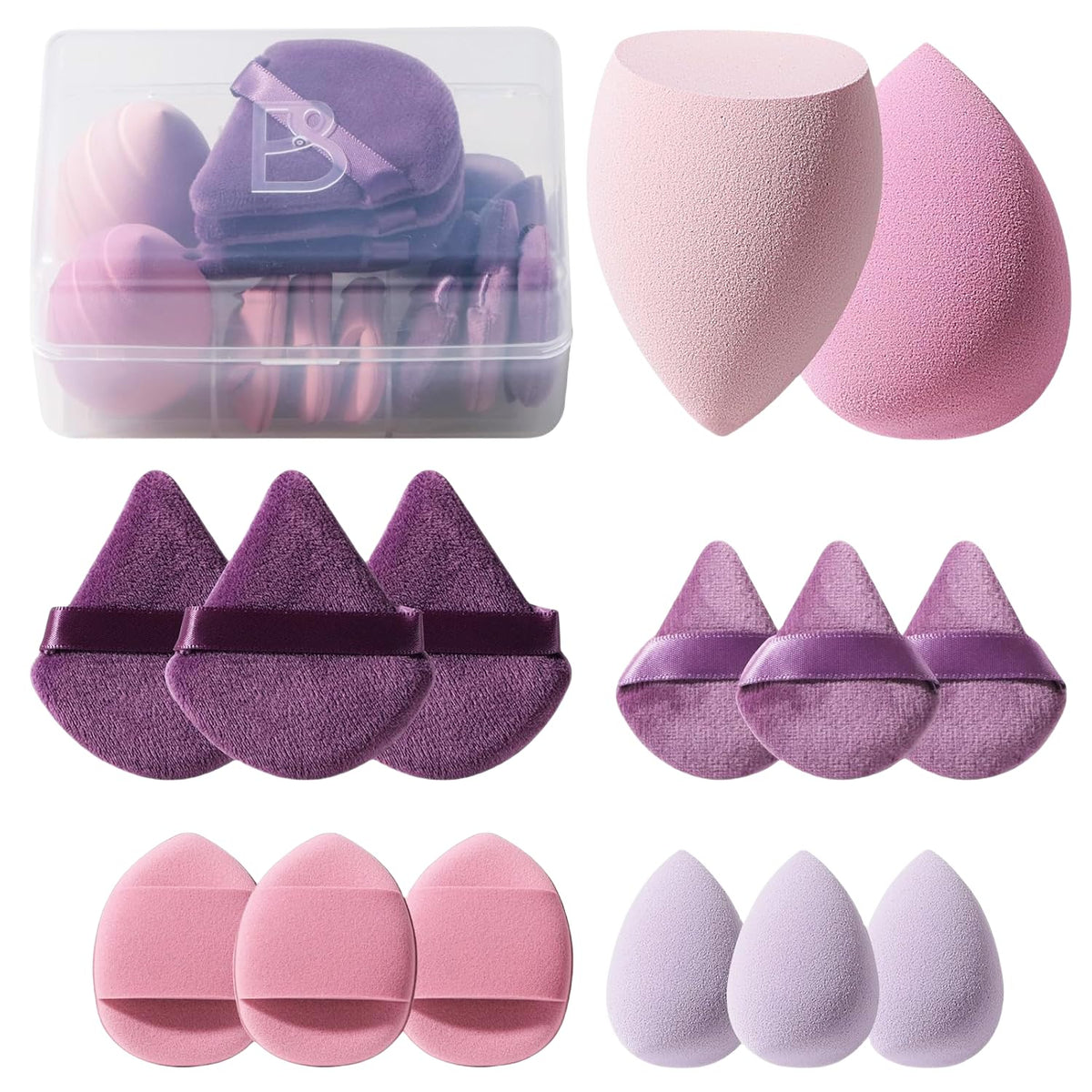 BS-MALL 14PCS makeup sponge set with gradient pink travel case