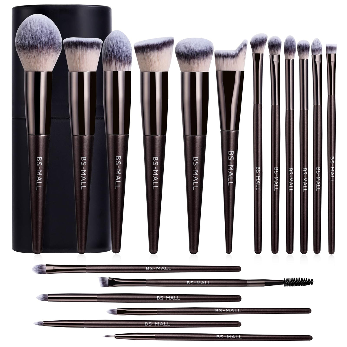 BS-MALL 18 Pcs Makeup Brush Set with black case front view
