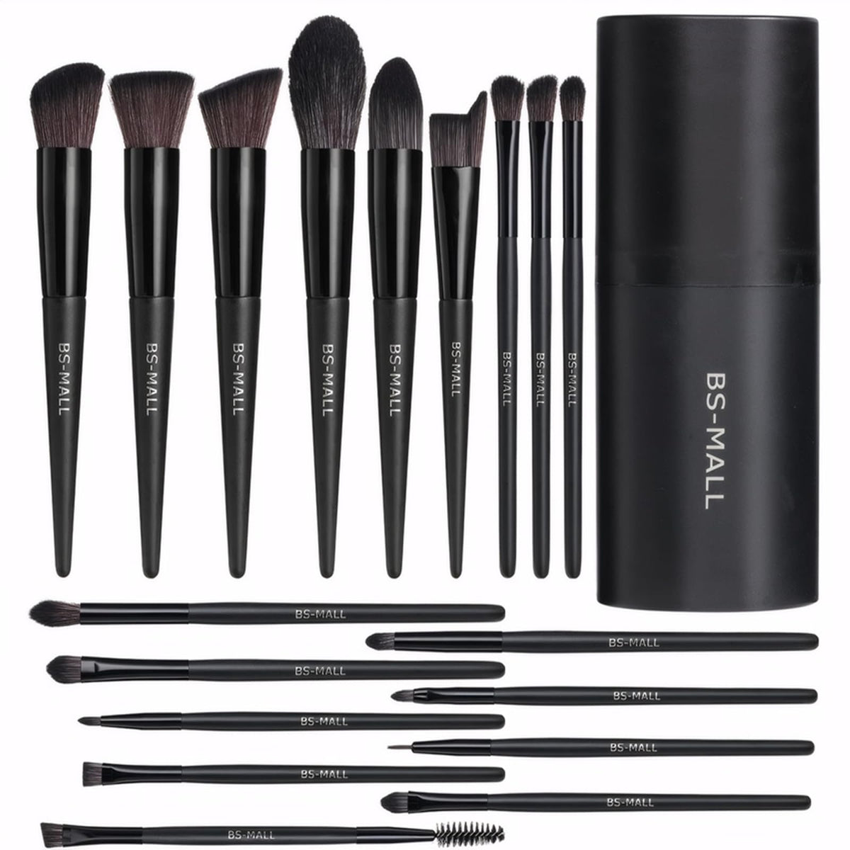 BS-MALL 18-piece makeup brush set with black case front view