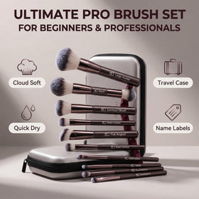 BS-MALL makeup brushes displayed with labels for easy identification