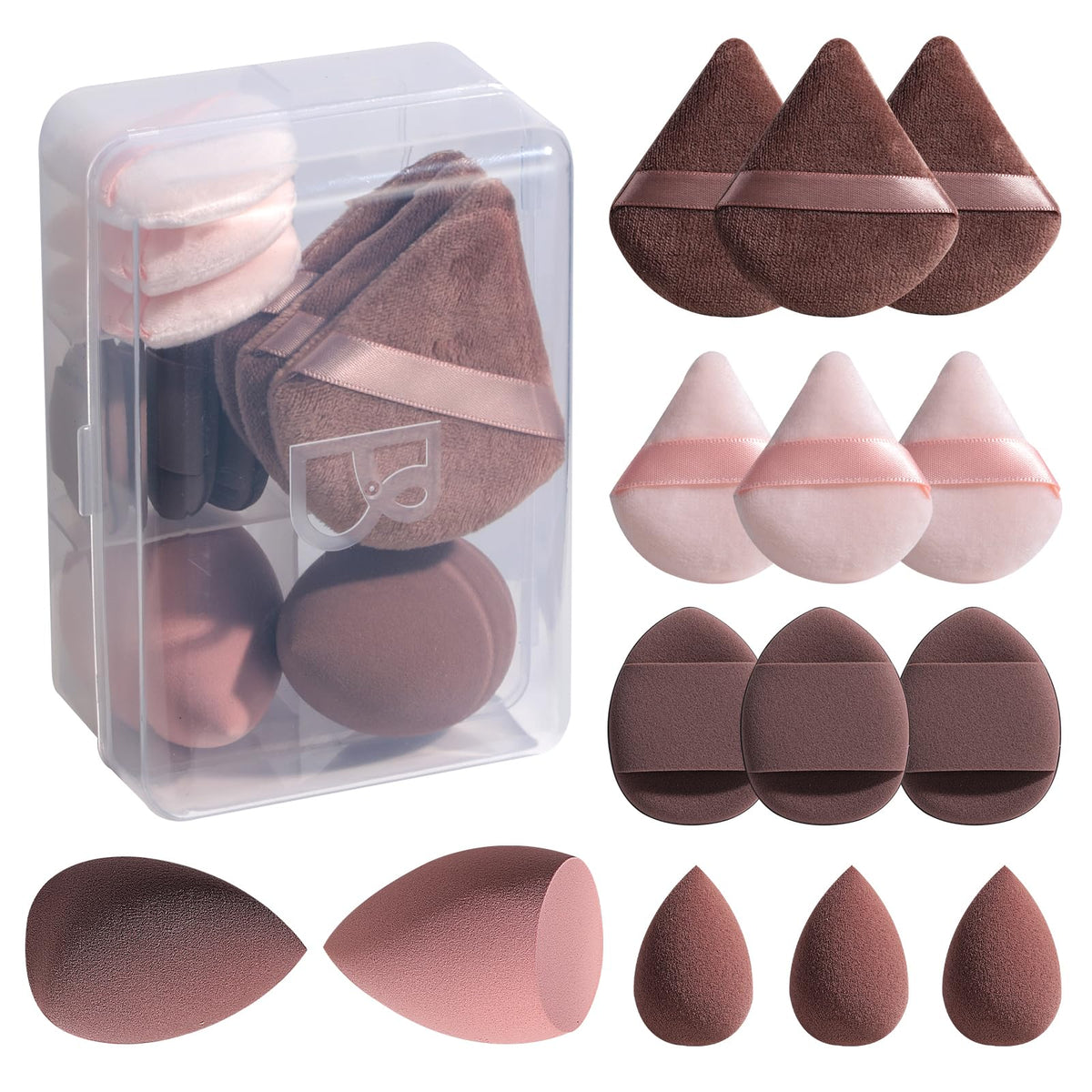 BS-MALL Makeup Sponge Set 14 pieces in gradient pink container