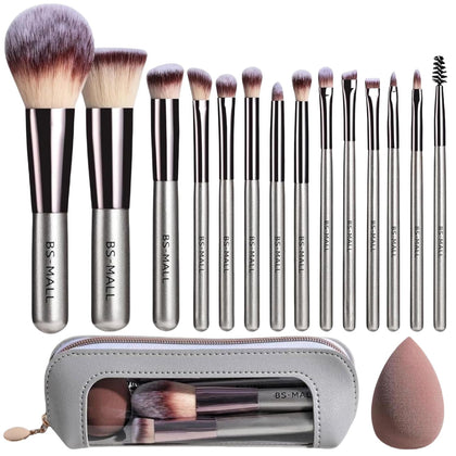 BS-MALL Travel Makeup Brush Set 14PCS with leather case