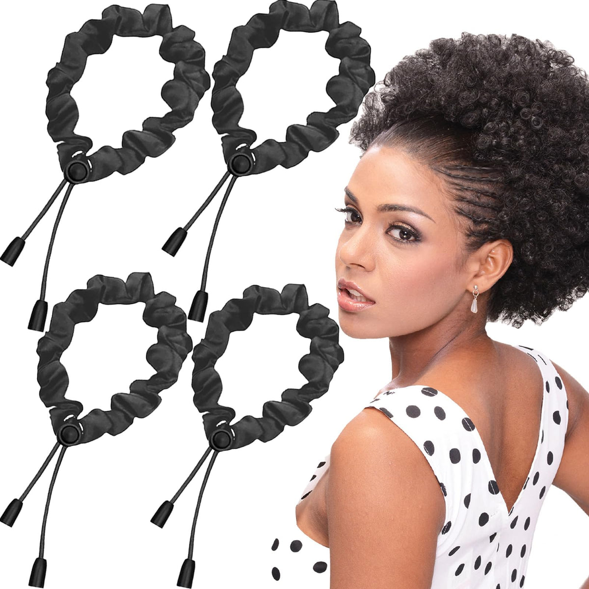 Bswox Adjustable Satin Hair Scrunchies black and brown set front view