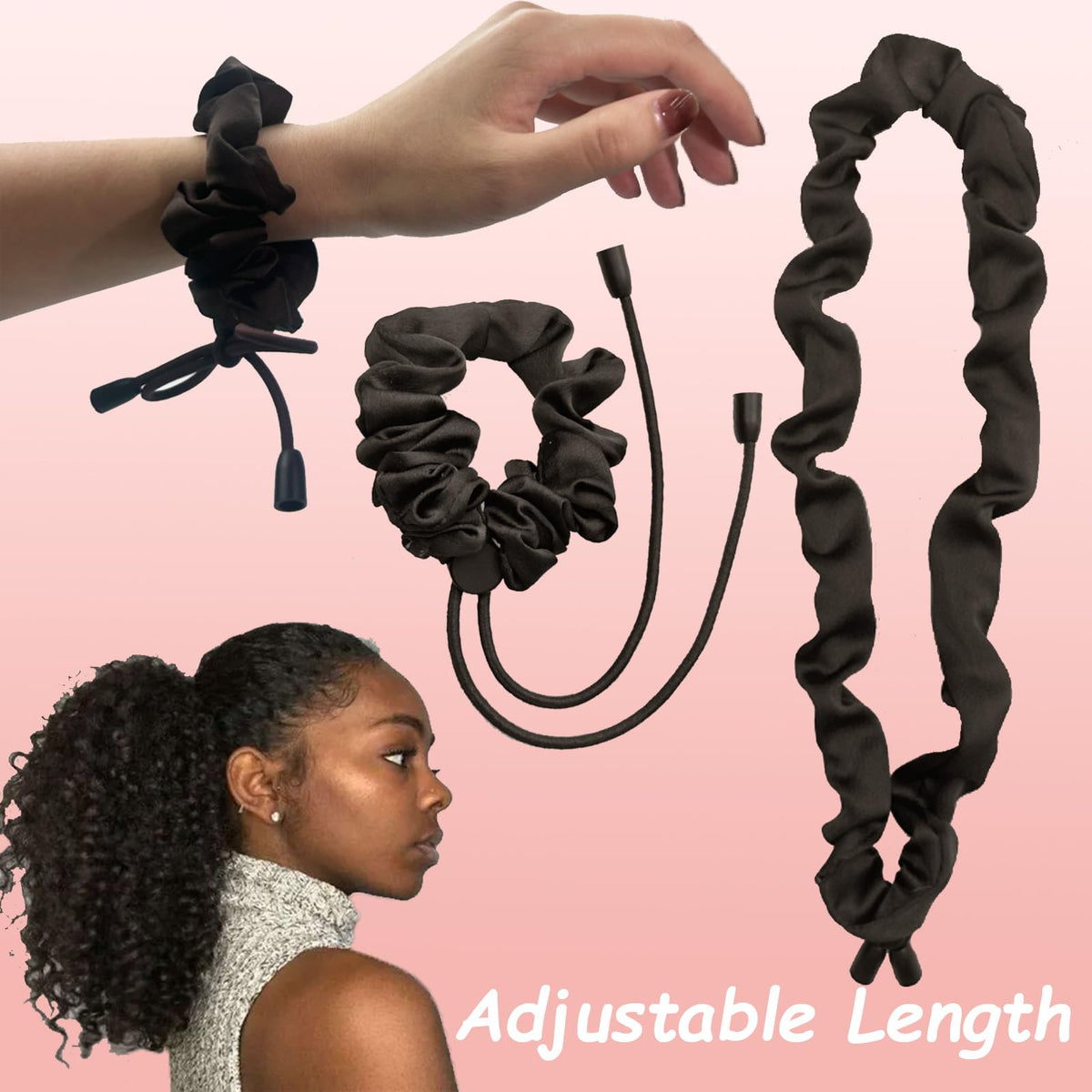 Bswox Adjustable Satin Hair Scrunchies in use for ponytail