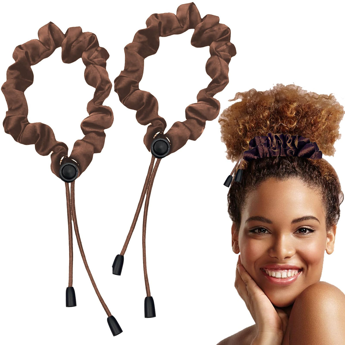 Bswox Adjustable Satin Hair Ties dark brown front view
