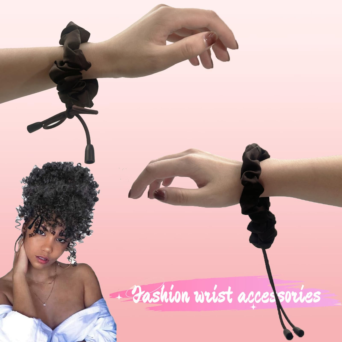 Bswox Adjustable Satin Hair Ties worn as wrist accessory