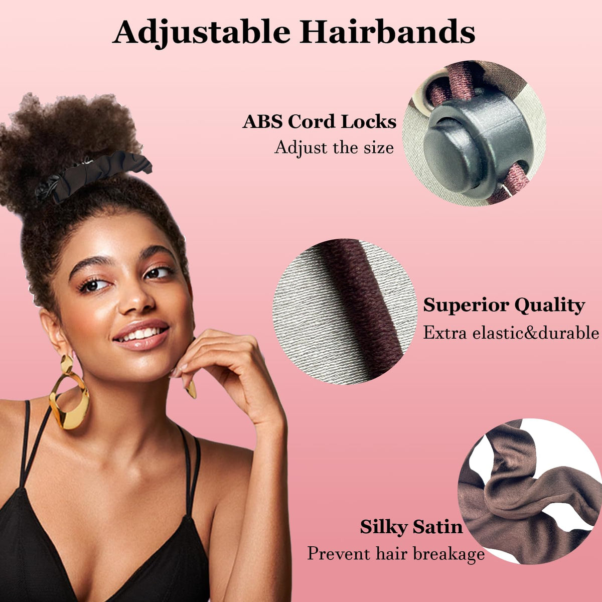 Bswox Satin Hair Ties in use on thick curly hair