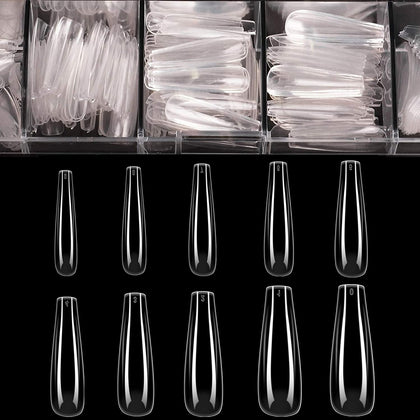 BTArtbox 500 Pcs clear coffin nails in case front view