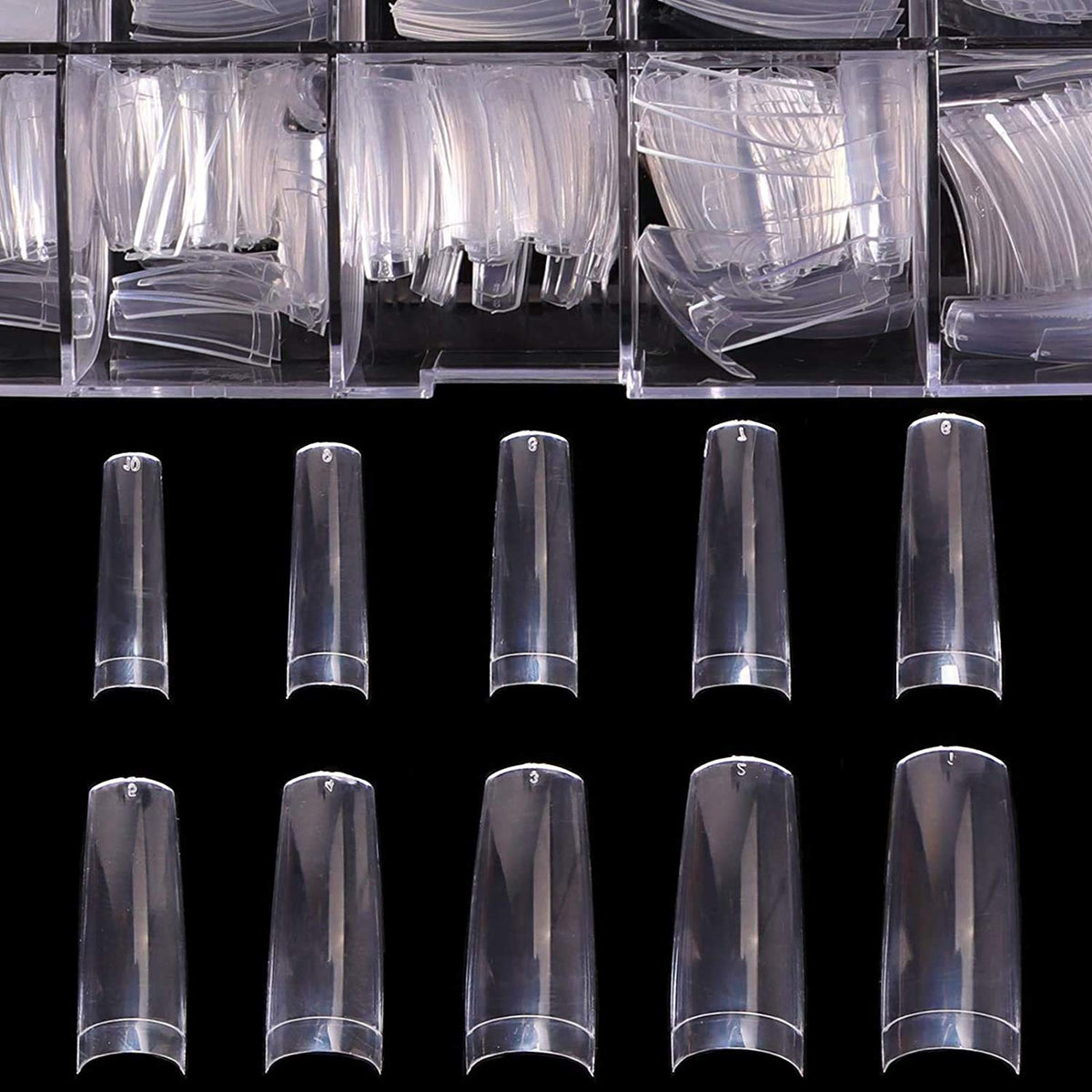 BTArtbox Half Cover Clear Fake Nails 500 Pcs in clear case