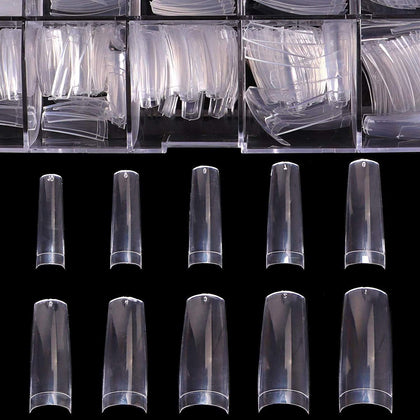 BTArtbox Half Cover Clear Fake Nails 500 Pcs in clear case