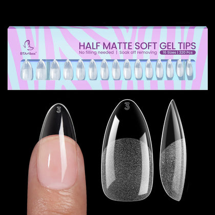 BTArtbox Half Matte Clear Soft Gel Nail Tips front view